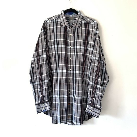 Thomas Dean XXL Plaid Button Down Dress Shirt - Picture 1 of 8